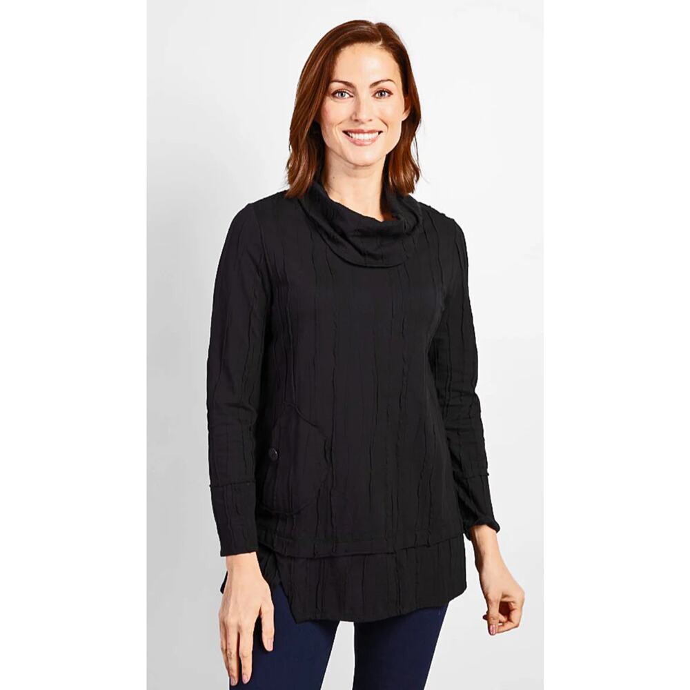 Habitat NWT Sz M Steady‎ Stream Cowl Pocket Tunic Top Linen Blend Black Crinkle - Picture 9 of 12